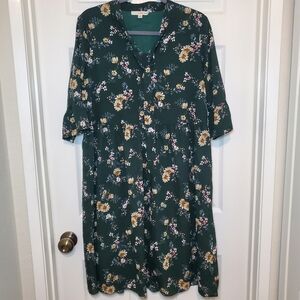 Orange Creek Green Floral dress Midi Sz L